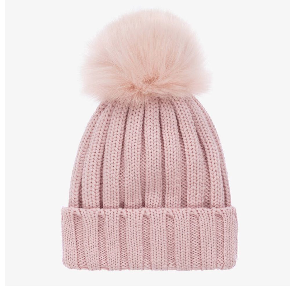 Catya Girls Pink Wool Knit Pom-Pom Hat